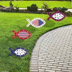 Best Pirce ✔️ Patriotic Fish Yard Stake Set - 4 Pc. 🎁